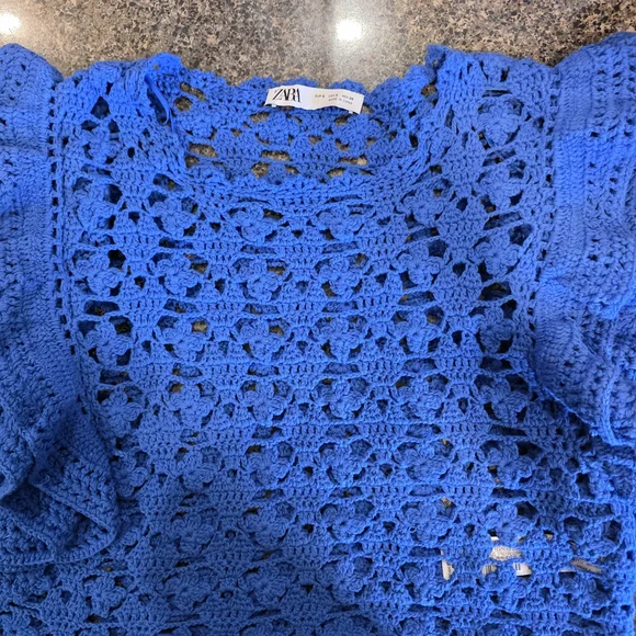 ZARA Royal Blue Crochet Crop Top - Picture 4 of 8